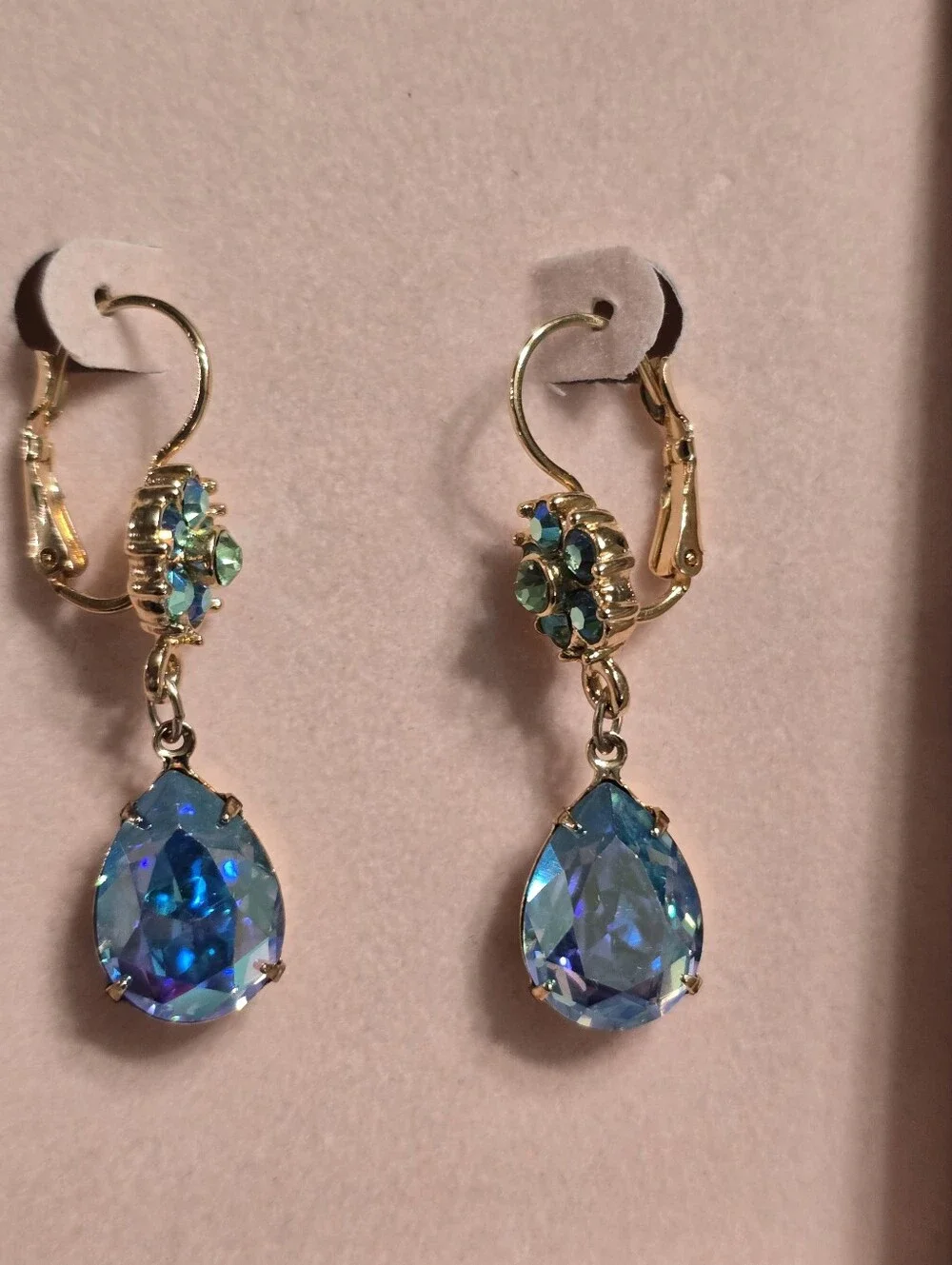 Kirks Folly Gold-Tone Blue Green Floral Aurora Crystal Teardrop Dangle Earrings - Picture 4 of 9